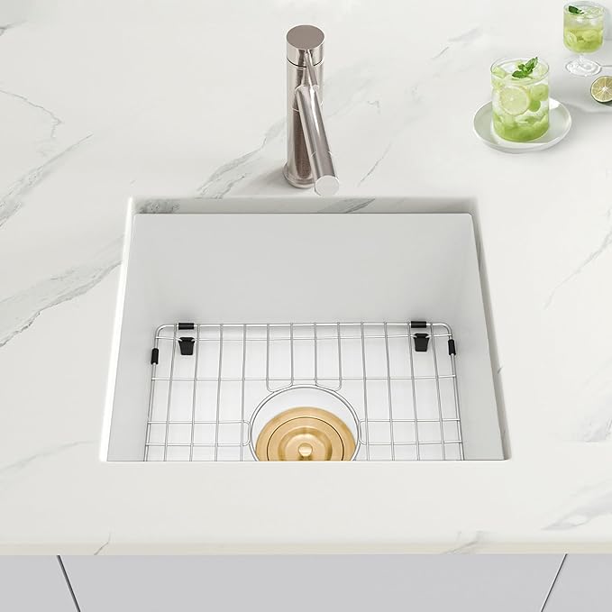 White Bar Sink Undermount,15 X 17 inch Small Composite Bar Sink,Granite Kitchen & Bar Sinks (White, 15" X 17")