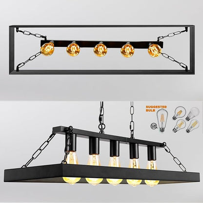 Rustic Farmhouse Chandelier for Dining Room 5-Lights Black