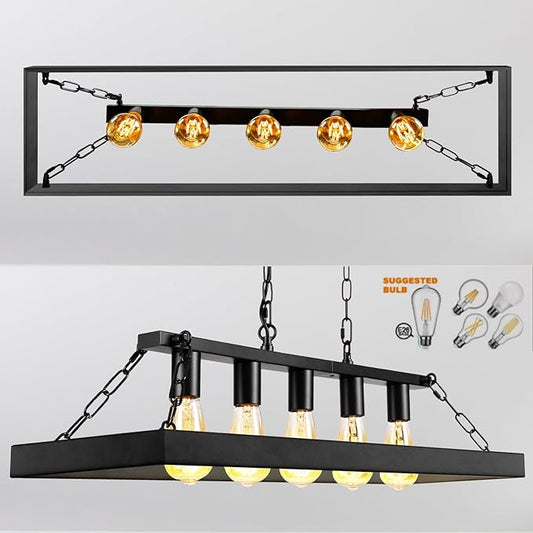 Rustic Farmhouse Chandelier for Dining Room 5-Lights Black