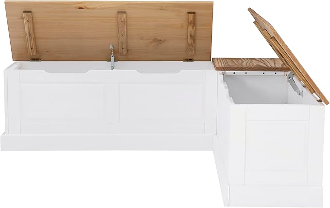 Linon Harris Natural and White Two Tone Backless Corner Breakfast Nook - Nook Only, Table is NOT Included