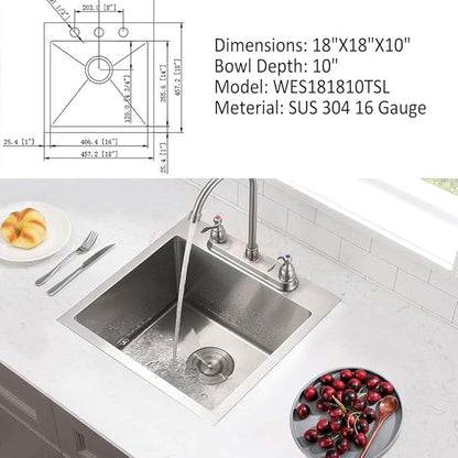 18 X 18 Inch Drop In Bar Sink-18 Inch Topmount RV Small Kitchen Sink Wet Bar Sinks 16 Gauge Stainless Steel Single Bowl Mini Outdoor Rv Sink Basin With Bottom Grid