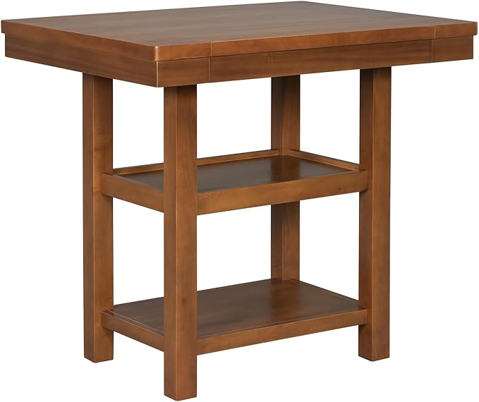 Solid Wood Counter Height Dining Table Set for 6, Expandable Bar Table with 4 Chairs and a Bench, Farmhouse Kitchen Table Set with 2-Tier Storage Shelves for Dinning Room Living Room (Brown-4.9)