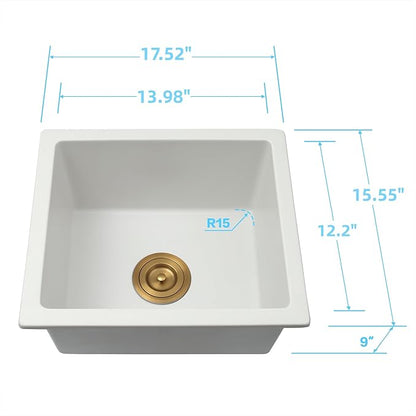 White Bar Sink Undermount,15 X 17 inch Small Composite Bar Sink,Granite Kitchen & Bar Sinks (White, 15" X 17")