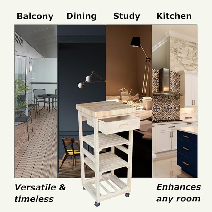 IC International Concepts, Kitchen Trolley, Solid Wood, Real Parawood, 15" W x 15" D x 33" H, 50 lbs/Shelf wt. Capacity, Easy Assembly, DIY, Paint or Stain Your Way, Unfinished