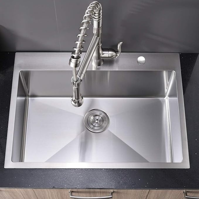 SHACO 33x22 Inch Drop In Kitchen Sink, 33 Inch Stainless Steel Top mount Single Bowl Commercial Sink, 16 Gauge Handmade Kitchen Sink with Strainer Drain