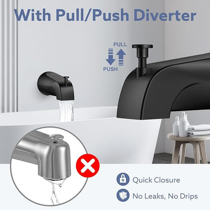 Tub Spout with Diverter – Slip-Fit Bathtub Faucet Spout Replacement, 1/2” Copper Pipe Connection, Easy to Install, Universal for Bathroom Shower (Matte Black)