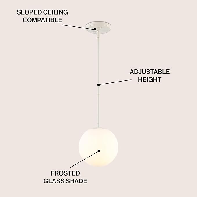 JONATHAN Y 7.75" Almond Modern Globe LED Pendant Light, Industrial Hanging Ceiling Lamp for Kitchen Island, White Glass Globe Shade, LED Bulb Included (JYL9528F)