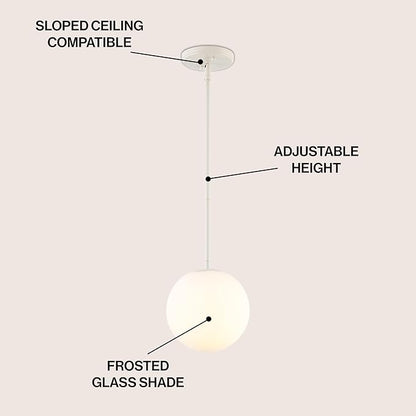 JONATHAN Y 7.75" Almond Modern Globe LED Pendant Light, Industrial Hanging Ceiling Lamp for Kitchen Island, White Glass Globe Shade, LED Bulb Included (JYL9528F)