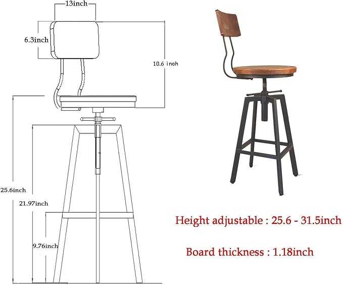 Diwhy 5 Piece Bar Table and Barstool Set Industrial Rectangular Pipe Dining Pub Bar Desk and Kitchen Counter Height Adjustable Stool with Backrest Black(1 Table + 4 Chairs)