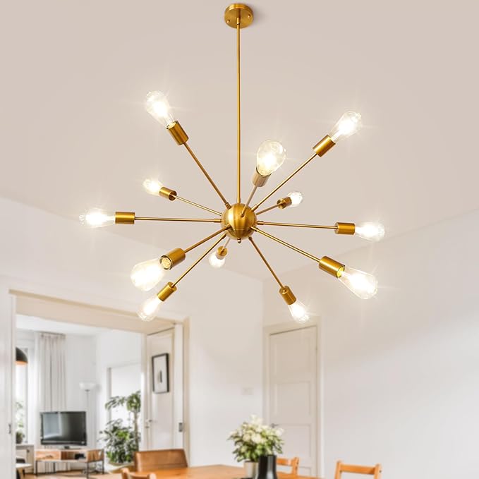 LynPon Gold Sputnik Chandeliers, 12 Lights Mid Century Modern Sputnik Chandeliers Gold Chandelier Light Fixture for Dining Room Living Room Ceiling Light Fixture for Entryway Foyer Kitchen Bedroom