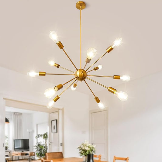 LynPon Gold Sputnik Chandeliers, 12 Lights Mid Century Modern Sputnik Chandeliers Gold Chandelier Light Fixture for Dining Room Living Room Ceiling Light Fixture for Entryway Foyer Kitchen Bedroom