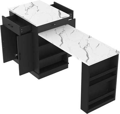 Kitchen Islands with Extendable Dining Table, Extendable Island Console with Drawers, Double-Door Cabinet and Open Shelving, Saving Space Island Table for Dining Room, Black