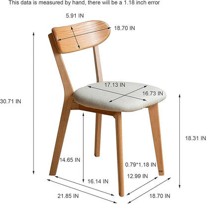 Solid Wood Dining Chair – FAS-Grade Oak, Curved Backrest with Pear White Thick Upholstered Seat, Heavy Duty 400 lb Capacity, Single Dining Chair for Breakfast Nook, Kitchen, Home Office & Dining Room
