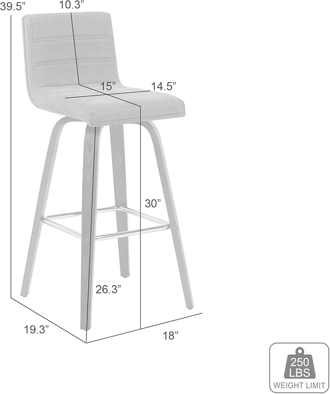 Armen Living Vienna Modern Swivel 30" Bar Height Barstool with Black Faux Leather and Black Wood Finish