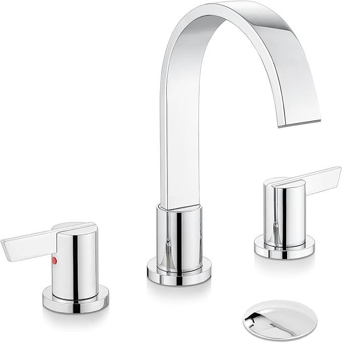 Midanya 8 inch Widespread Bathroom Sink Faucet,Modern Waterfall 3 Hole 2 Handles Bathroom Faucet 8" Vanity Faucets with Pop Up Drain and Water Supply Lines,Polish Chrome