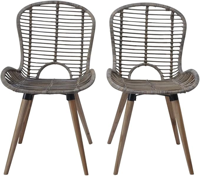 Natural Rattan Dining Chairs Set of 2 Brown Wooden Legs Kitchen Chairs with Vintage Farmhouse Style for Dining Room Living Room and Kitchen Furniture