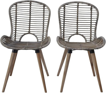 Natural Rattan Dining Chairs Set of 2 Brown Wooden Legs Accent Chairs for Kitchen Living Room Farmhouse Decor Vintage Style Furniture