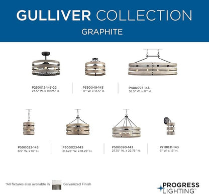 Progress Lighting P710031-143 Gulliver Sconce, Graphite, 12.00x6.00x6.00