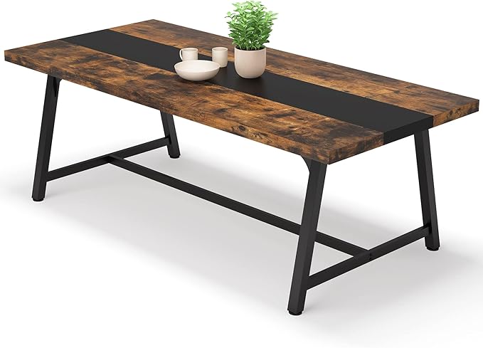 LITTLE TREE 70.87 Inches Dining Table for 8 People, Wooden Kitchen Table with Strong Metal Frame for Big Family, Rectangular Large Long Dining Room Table for Gathering, Rustic Brown