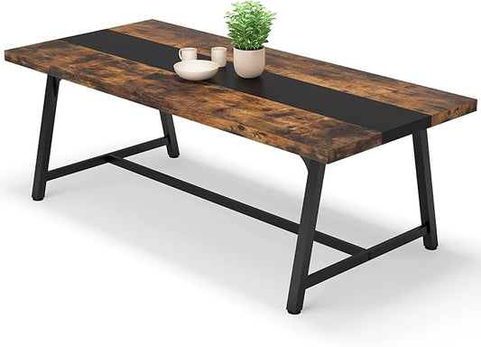 LITTLE TREE 70.87 Inches Dining Table for 8 People, Wooden Kitchen Table with Strong Metal Frame for Big Family, Rectangular Large Long Dining Room Table for Gathering, Rustic Brown
