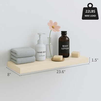 INHABIT UNION White Oak Floating Shelves for Wall, 24 in Wall Mounted Shelves Perfect for Bedroom, Bathroom, Living Room and Kitchen Decoration Storage（Set of 2）