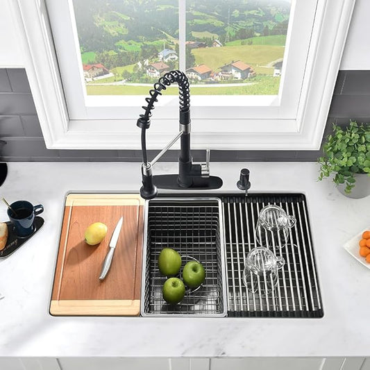 30 Black Kitchen Sink Undermount Workstation-VASOYO 30x19 Undermount Kitchen Sink Black Stainless Sinks Workstation 16 Gauge Stainless Steel Single Bowl Deep Sinks Bowl with Cutting Board