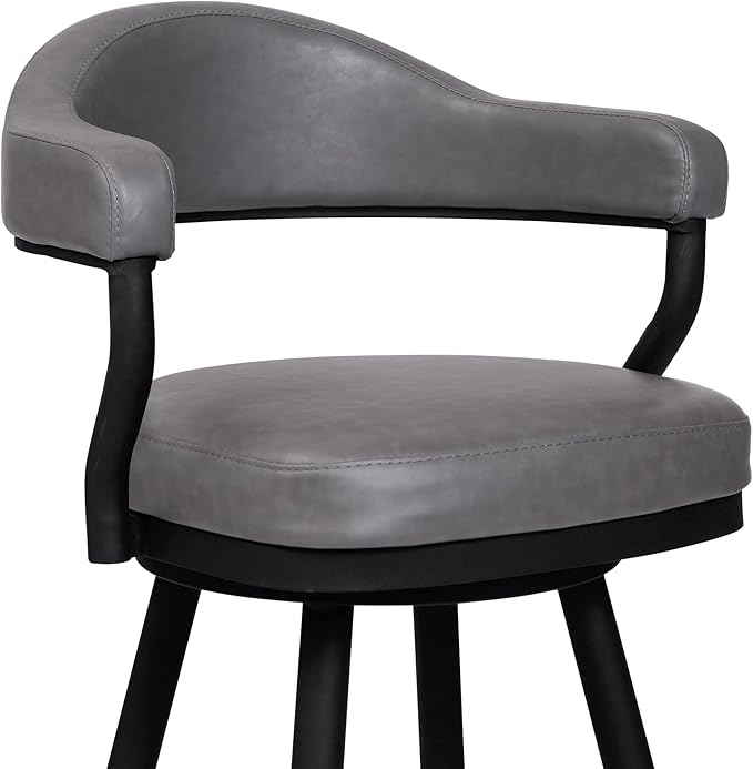 Armen Living Justin Modern Farmhouse 26" Seat Height Swivel Vintage Gray Faux Leather Bar Stool with Black Metal Legs for Kitchen Island Counter, Set of 2