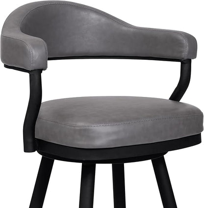 Armen Living Justin Modern Farmhouse 26" Seat Height Swivel Vintage Gray Faux Leather Bar Stool with Black Metal Legs for Kitchen Island Counter, Set of 2