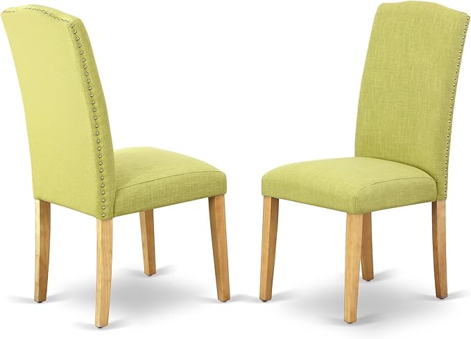 East West Furniture ENP4T07 Encinal Parson Dining Chairs - Nailhead Trim Limelight Linen Fabric Upholstered Chairs, Set of 2, Oak