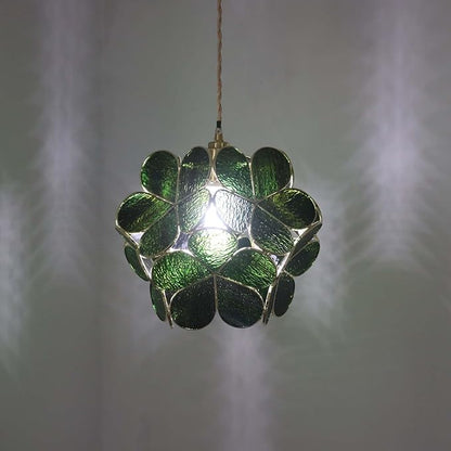 Bieye L11041 Petals Tiffany Style Stained Glass Ceiling Pendant Light for Home Decoration (Textured Deep Green, 12" Cherry Blossom)