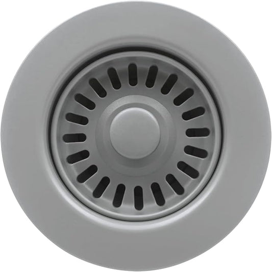 3-1/2 Inch Polymer Slate Gray Sink Drain Assembly with Basket Strainer and Stopper for Quartz, Granite or Fireclay Kitchen Sinks