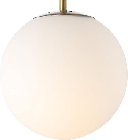JONATHAN Y 7.75" White/Brass Gold Modern Globe LED Pendant Light, Industrial Hanging Ceiling Lamp for Kitchen Island, White Glass Globe Shade, LED Bulb Included JYL9528A