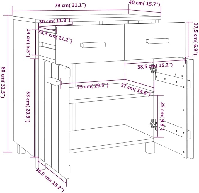 White Sideboard Buffet Cabinet 31.1 x 15.7 x 31.5 in Solid Pine Wood Matte Modern Storage Credenza with Drawers for Living Room Dining Kitchen