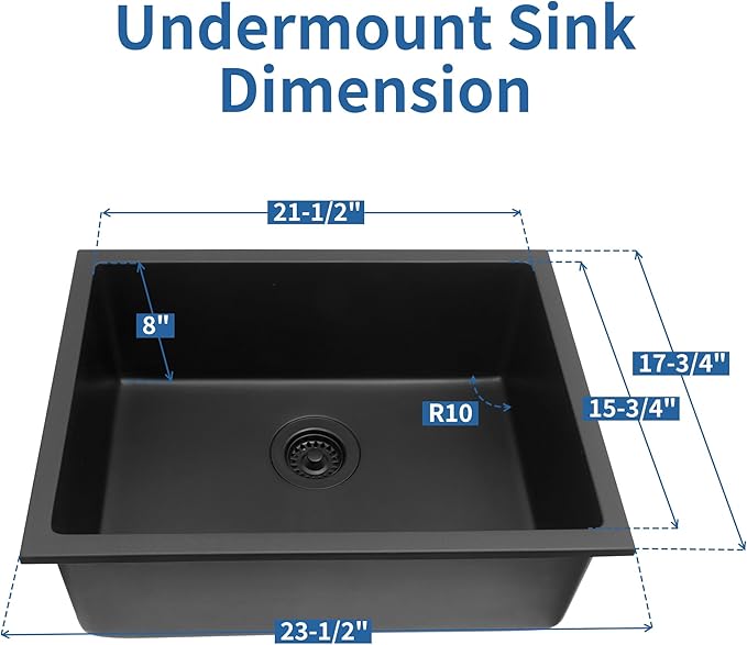 Black Kithcen Sink, 23 Inch Undermount Kitchens Sinks, 23"x 18"x 8" Small Matte Black Bar Sinks, 23 x18 Granite Composite Quartz stone Kitchen Sink With Accessories