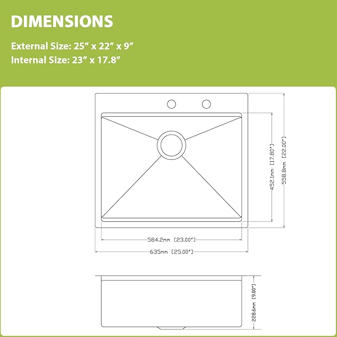 25x22 Drop In Kitchen Sink Workstation 25 Inch Stainless Steel Sink Topmount 16 Gauge Single Bowl Sink 10" Deep Countertop Basin with Accessories