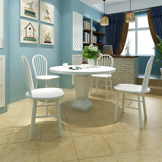 4-Piece White Rubber Wood Dining Chairs Set with Rounded Backrests, Farmhouse Kitchen Chairs for Dining Room and Home Decor