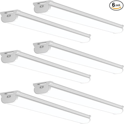 Barrina LED Shop Lights 4FT, 6500K Super Bright White, 45W, 5000LM, Hidden Wiring, Linkable 4FT Light Fixture Cord with ON/Off, Frosted Cover, LED Ceiling Light for Workshop, Garage, Kitchen, 6 Packs