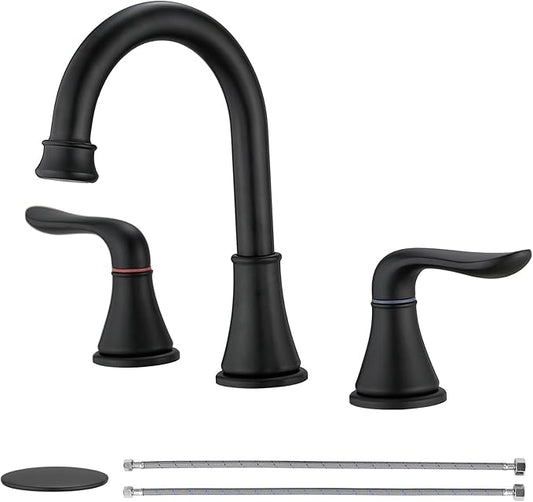 GENBONS Bathroom Faucets 3 Hole, 8 Inch Widespread Bathroom Sink Faucet Black, Modern Double Handles Bathroom Vanity Faucets with Pop Up Drain