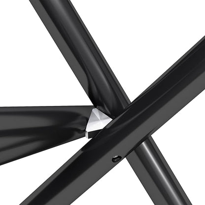 Pvillez 36“ Round Dining Table for 4, Contemporary Tempered Glass Dining Table, Small Dinner Table with Black Cross Metal Base, Round Clear Kitchen Table Writing Desk for Dining Kitchen
