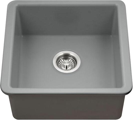 Houzer PTB-2020 GR Platus Fireclay Undermount 19" Square Bar Sink, Grey