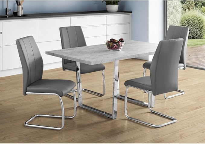 Rectangular Dining Table with Grey Laminate Top and Chrome Metal Legs for Kitchen or Dining Room