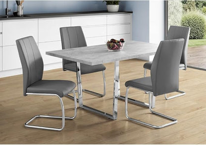 Rectangular Dining Table with Grey Laminate Top and Chrome Metal Legs for Kitchen or Dining Room