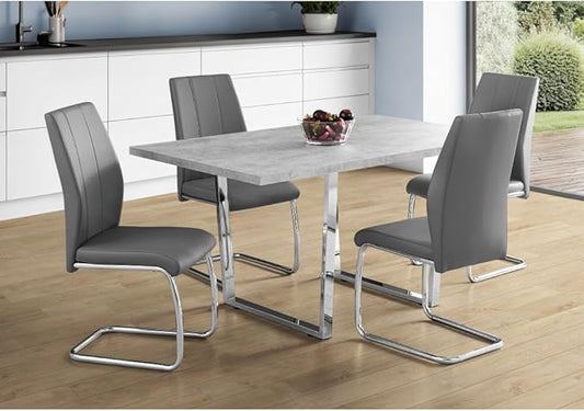 Rectangular Dining Table with Grey Laminate Top and Chrome Metal Legs for Kitchen or Dining Room
