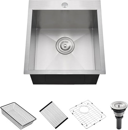 18 Inch Drop In Stainless Steel Kitchen Bar Sink, Luckyhorse 18” x 18” x 10” 18 Gauge Stainless Steel Small Kitchen Outdoor Sink LH020LX