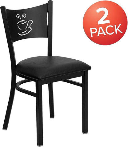 Flash Furniture 2 Pack HERCULES Series Black Coffee Back Metal Restaurant Chair - Black Vinyl Seat