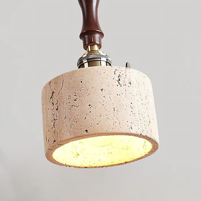 Japanese Wabi sabi Pendant Light with Natural Stone Shade, Dimmable Modern Wood Hanging Lamp Fixture, Adjustable Height Pendant Lamp for Bedroom, Kitchen Island, Dining Room, Restaurant, Cafe, Bar (F)