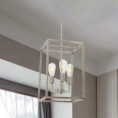 VINLUZ 3 Light Classic Indoor Chandelier Brushed Nickel Finish Foyer Lantern Pendant Lighting for Hallway Kitchen Dining Room