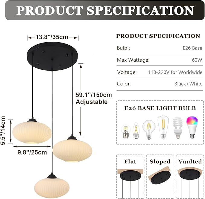 3 Light Cluster Pendant Lighting Black Globe Chandelier Large Milk Glass Pendant Light Multi Pendant Light Fixture 3 Globe Pendant Light Fixture Mid Century Cluster Pendant Light