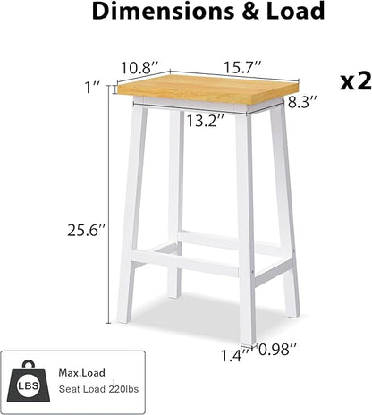 Gecheer Solid Wood Bar Stools Set of 2, 25.6" Tall White Counter Chairs with Footrests, Farmhouse Kitchen Island Seating for Indoor Living Rooms, Dining Rooms LYK-N707P185529W