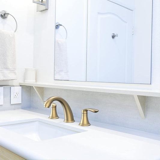 Bathroom Sink Faucet, Dual Handle Widespread Bathroom Faucet 3-Hole Design with Brushed Gold Finish, Includes Pop-Up Drain and cUPC Certified Lead-Free Hoses (Brushed Gold)